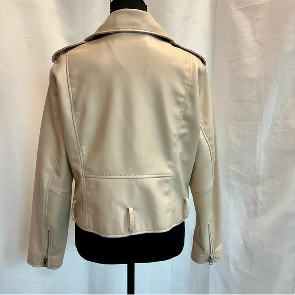 Zara cream ecru faux leather Moto biker jacket coat Sz XL casual Streetwear - Picture 4 of 10